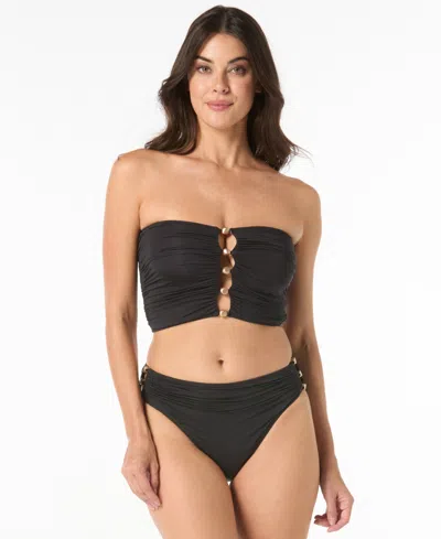 Carmen Marc Valvo Beaded Bandeau Draped Top In Black