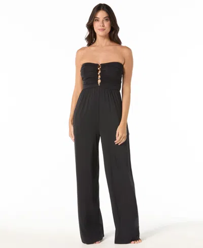 Carmen Marc Valvo Women's Beaded Detail Cover-up Jumpsuit In Black