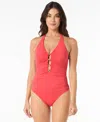 Carmen Marc Valvo Women's Beaded Plunge One-piece Swimsuit In Red