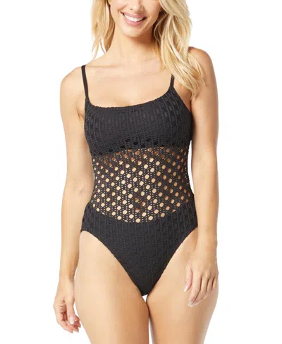 Carmen Marc Valvo Women's Crochet One-piece Swimsuit In Black