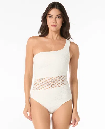 Carmen Marc Valvo Women's Crochet One-shoulder One-piece Swimsuit In White