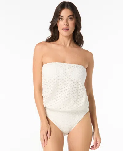 Carmen Marc Valvo Women's Crochet Pull-on Tankini Top In White