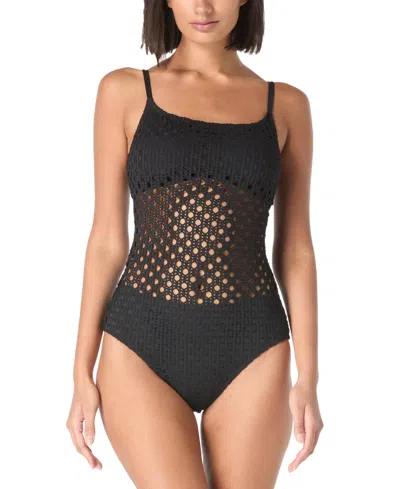 CARMEN MARC VALVO WOMEN'S CROCHET SCOOP-NECK ONE-PIECE SWIMSUIT