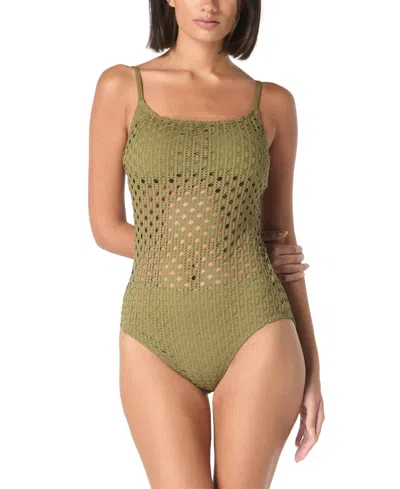 Carmen Marc Valvo Women's Crochet Scoop-neck One-piece Swimsuit In Olive