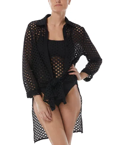 Carmen Marc Valvo Women's Crochet Tunic Swim Cover-up In Black