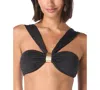 Carmen Marc Valvo Womens Embellished Bandeau Bra Swim Top Ruched Side Bikini Bottoms In Black