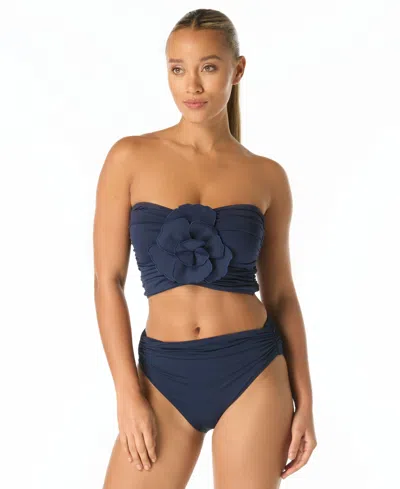 Carmen Marc Valvo Women's Flower Bandeau Crop Bikini Top In Blue