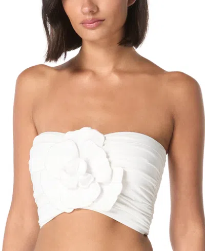 Carmen Marc Valvo Women's Flower Bandeau Crop Bikini Top In White