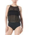Carmen Marc Valvo High Neck One Piece Swimsuit In Olive