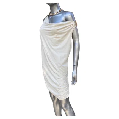 Pre-owned Carmen Marc Valvo Women's Medium Chemise Swim Cover-up With Gold Trim In Gray