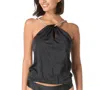 Carmen Marc Valvo High Neck Tankini Top Ruched Side Bikini Bottoms In Black
