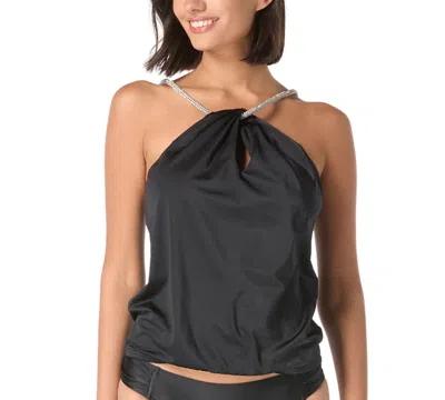 Carmen Marc Valvo High Neck Tankini Top Ruched Side Bikini Bottoms In Black