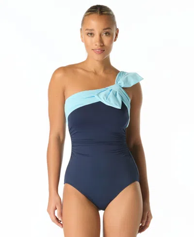 Carmen Marc Valvo Women's One-shoulder Bow One-piece Swimsuit In Multi