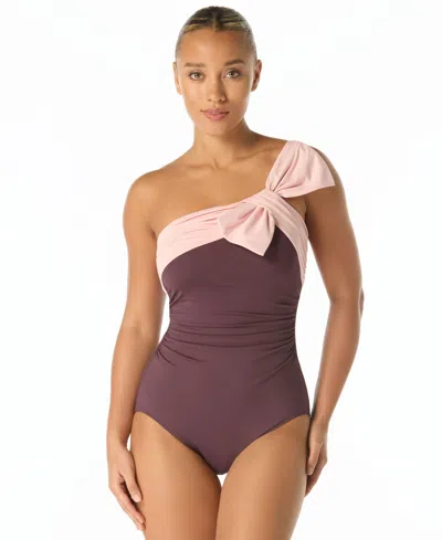 Carmen Marc Valvo Women's One-shoulder Bow One-piece Swimsuit In Multi
