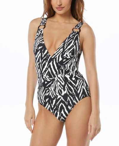 Carmen Marc Valvo Women's Printed O-ring One-piece Swimsuit In Black