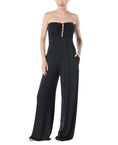 Carmen Marc Valvo Women's Ruched Jumpsuit Swim Cover-up In Black