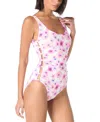 Carmen Marc Valvo Side Bead Scoop Neck One Piece Swimsuit In White Multi