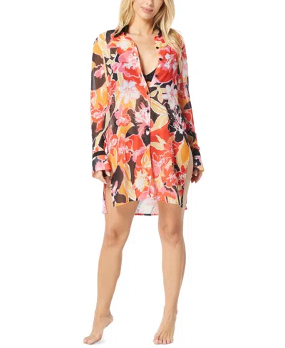 Carmen Marc Valvo Women's Side-split Cover-up Shirt In Multi