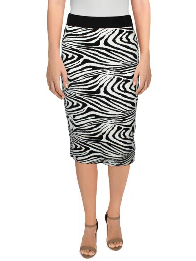 Carmen Marc Valvo Womens Animal Print Midi Pencil Skirt In Multi