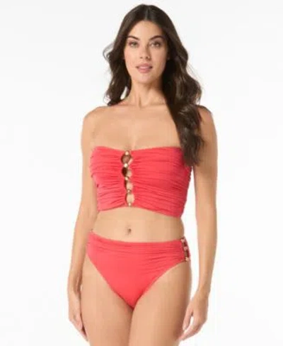 Carmen Marc Valvo Womens Bandeau Draped Top Beaded Bikini Bottom In Pink