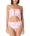 Carmen Marc Valvo Womens Bandeau Shirred Top Bikini Bottoms In White Multi