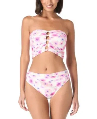 Carmen Marc Valvo Womens Bandeau Shirred Top Bikini Bottoms In White Multi