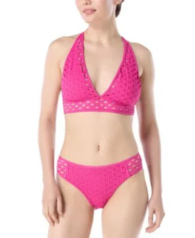 Carmen Marc Valvo Womens Crochet Bikini Top Bottoms In Pink
