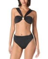 Carmen Marc Valvo Womens Embellished Bandeau Bra Swim Top Ruched Side Bikini Bottoms In Black