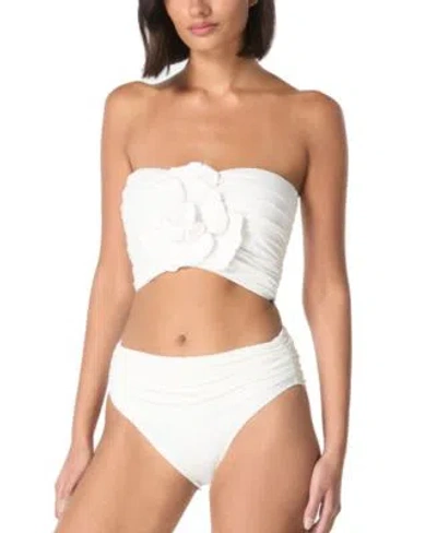 Carmen Marc Valvo Womens Flower Bandeau Crop Bikini Top Shirred Waist Bikini Bottoms In Deep Ocean