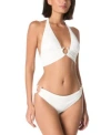 Carmen Marc Valvo Womens Halter O Ring Bikini Top Bottoms In White