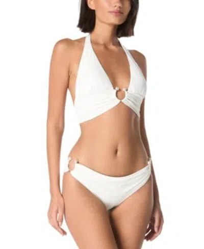 Carmen Marc Valvo Womens Halter O Ring Bikini Top Bottoms In White