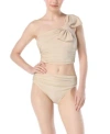 Carmen Marc Valvo Womens One Shoulder Swim Top Bikini Bottoms In Clay