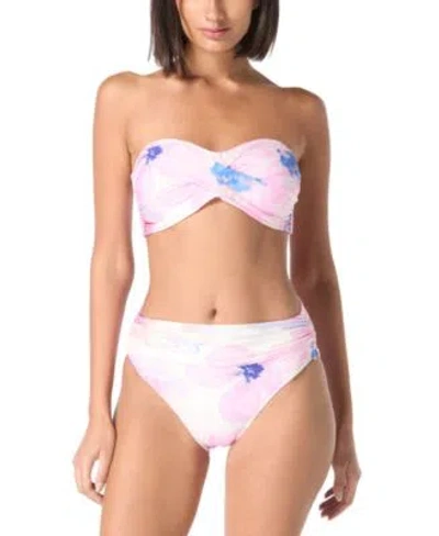 Carmen Marc Valvo Womens Twist Bikini Top Ruched Bottoms In White