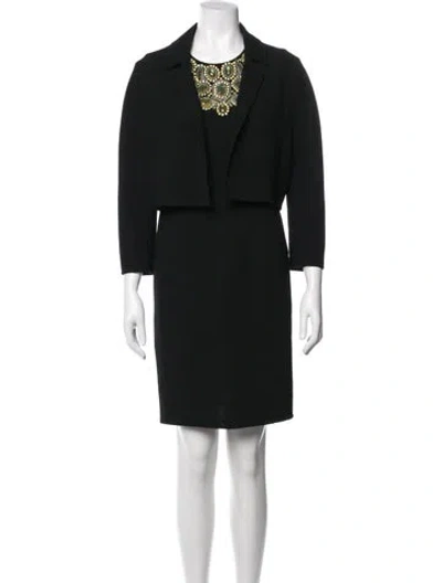 Pre-owned Carmen Marc Valvo Wool Mesh Accents Dress Set In Black
