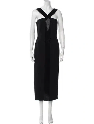 Pre-owned Carmen Marc Valvo Wool Midi Length Dress In Black