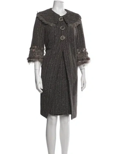 Pre-owned Carmen Marc Valvo Wool Tweed Pattern Dress Set In Neutrals