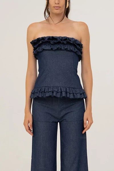 Carmen Says Blue Denim Noctis Top In Blue, Women's At Urban Outfitters