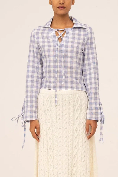 Carmen Says Commute Plaid Blue Shirt Top In Sky, Women's At Urban Outfitters