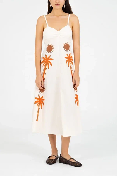 Carmen Says Lux Palm-printed Dress In White, Women's At Urban Outfitters In Gray