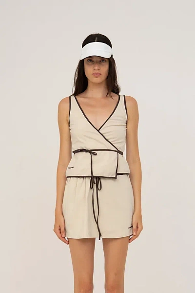 Carmen Says Serve Sports Wrap Top In Beige, Women's At Urban Outfitters In White