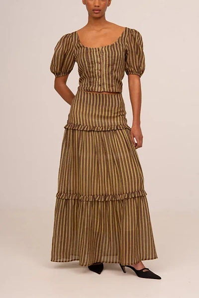 Carmen Says Striped Zafira Pink Print Maxi Skirt, Women's At Urban Outfitters In Brown