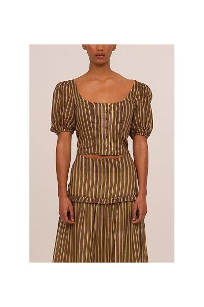 Carmen Says Striped Zafira Print Top, Women's At Urban Outfitters In Brown