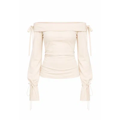 Carmen Says Women's Angelic White Off Shoulder Jersey Top In Neutral
