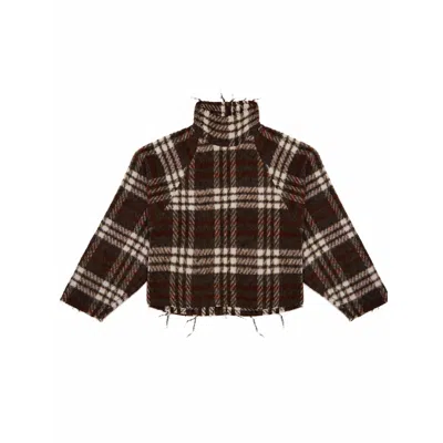 Carmen Says Women's Barefoot Plaid Brown Turtleneck Overshirt