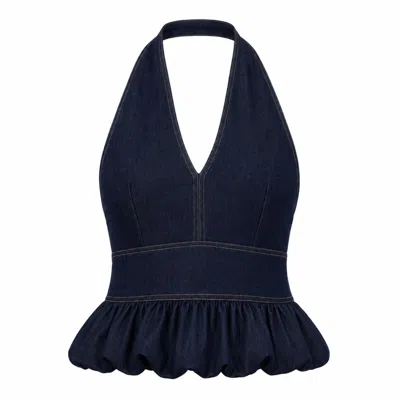 Carmen Says Women's Blue Denim Fawn Balloon Halter Top