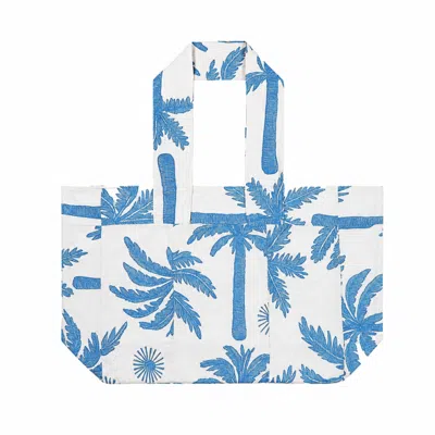 Carmen Says Women's Blue Elios Palm-printed Linen Beach Bag