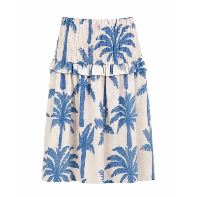 Carmen Says Women's Blue Elios Palm-printed Smocked Linen Midi Skirt