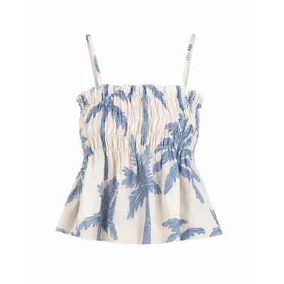 Carmen Says Women's Blue Elios Palm-printed Smocked Top