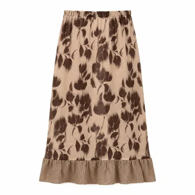 Carmen Says Women's Bouquet Brown Flower Print Midi Skirt