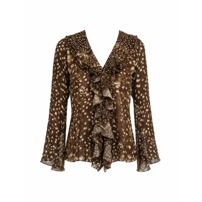 Carmen Says Women's Brown Bambi Noir Animal Print Blouse